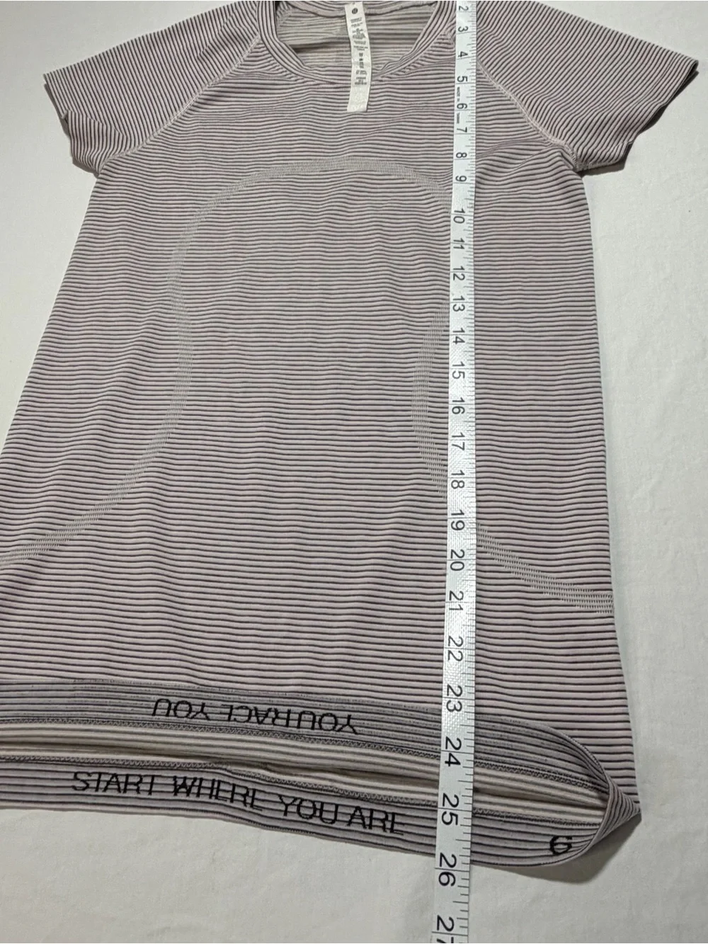lululemon athletica Pink, Grey and White Striped Short-Sleeve Tee